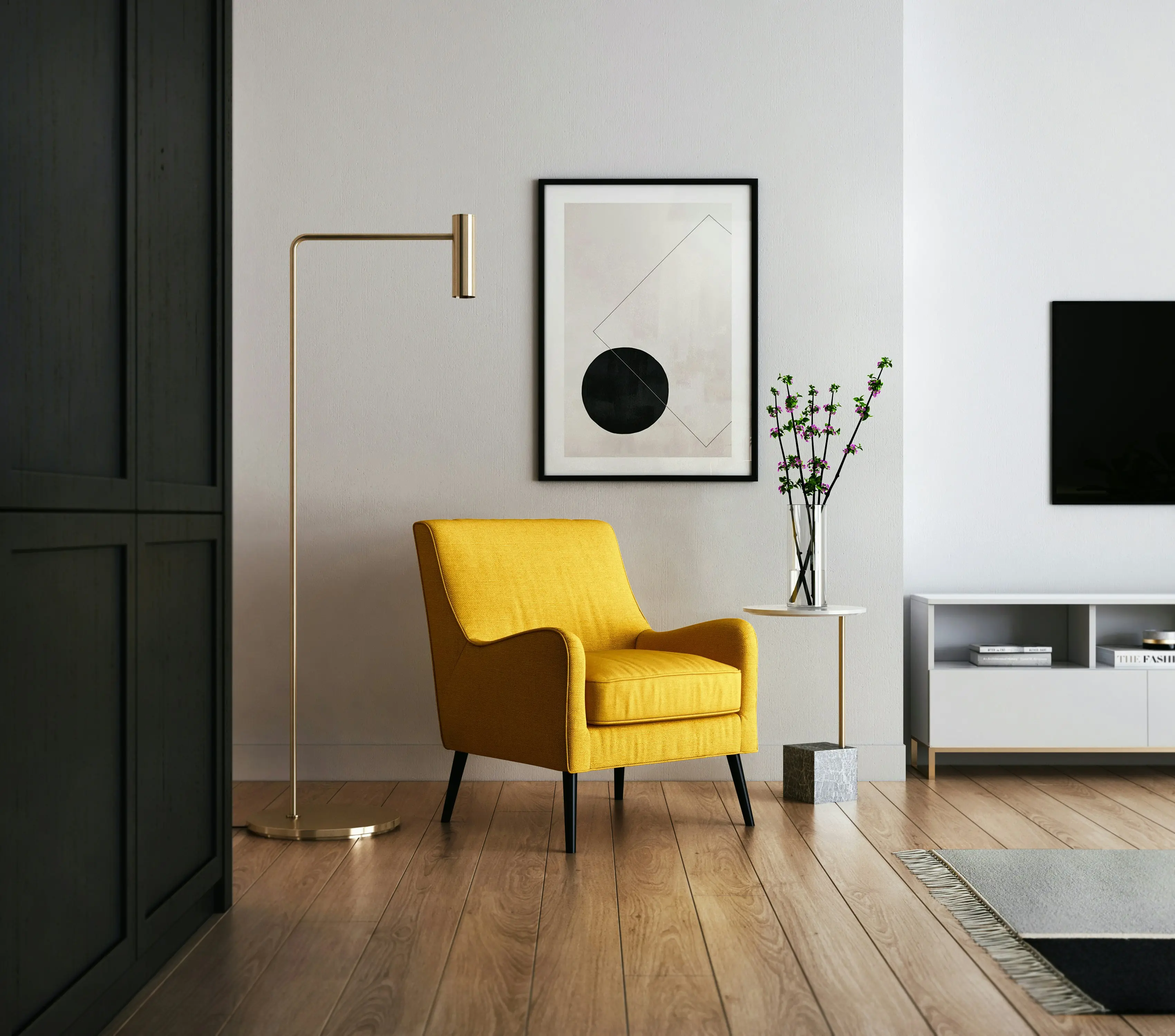 Cozy tiny house living room with natural light and minimalist decor